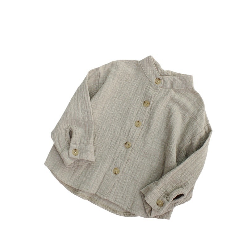 Picture of Spring Boys' Shirts Pure Color Kidsren's Tops Korean Style Cotton and Linen Stand-Up Collar Baby Girls' Shirts Outer Wear Category a Dropshipping