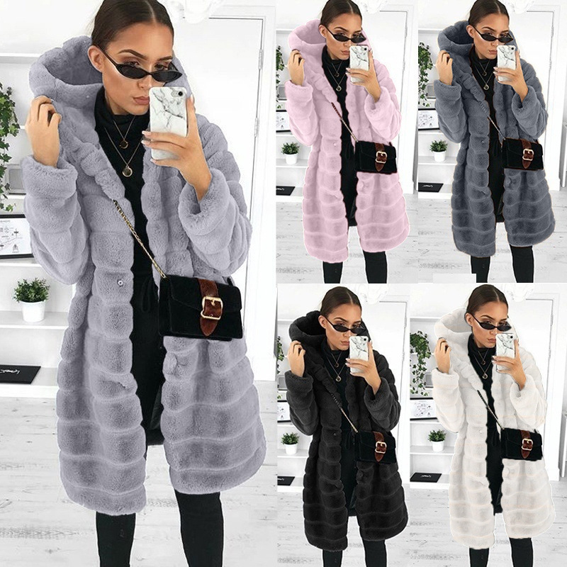 Amazon ebay women's European and American mid-length slim-fit faux fur coat for women