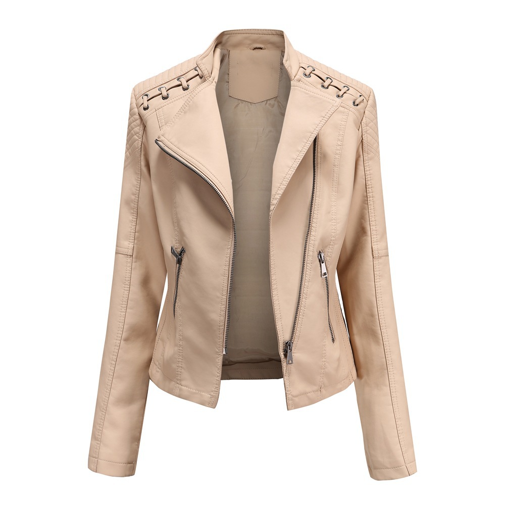Picture of Cross-border European Size New Spring and Autumn Women's Leather Jacket Women's Short Jacket Slim-fit Thin Leather Jacket Women's Biker Clothes