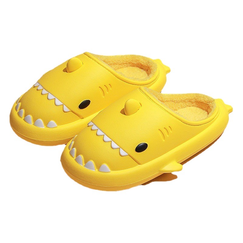 Couple's Eva Furry Slippers for Winter Home Use, Cartoon Shark Cotton Slippers for Women, Waterproof Thick-Soled Plush Parent-Child Cartoon Slippers for Men