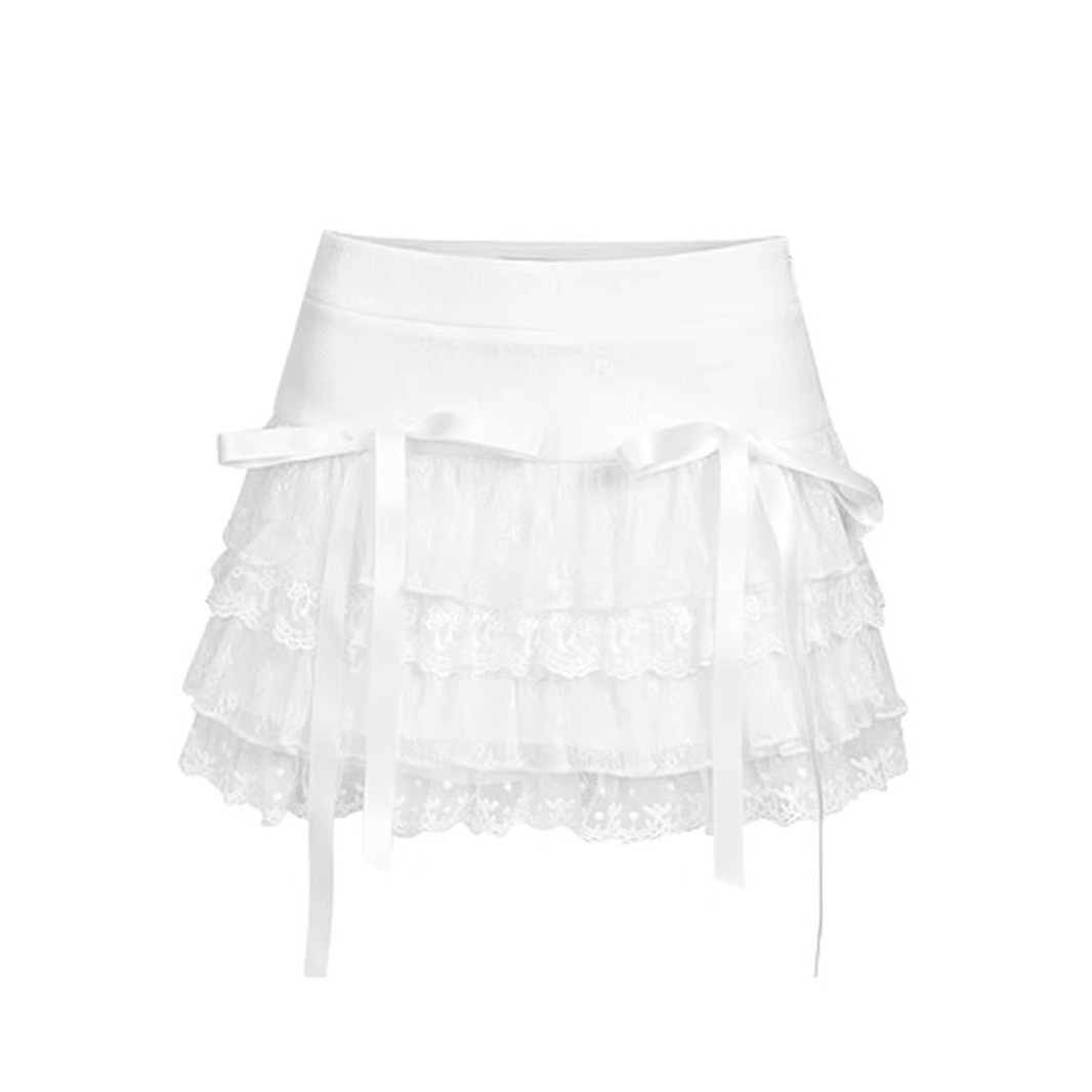 White Lace Cake Skirt Ballet High Waist Mesh Tutu Skirt