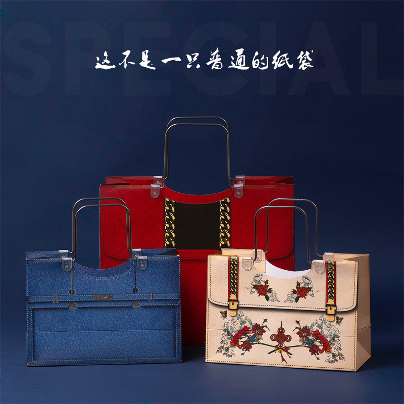 Wedding red coated paper tote bag spot LOGO exquisite clothing hand paper bag Valentine's Day gift bag