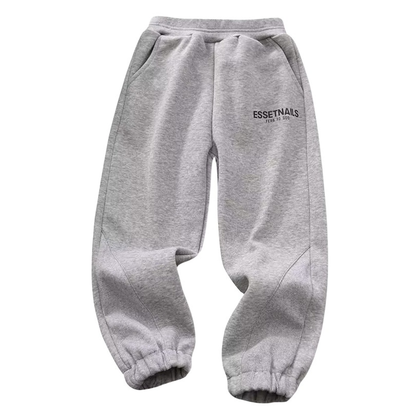 Little Yellow Duck boys' fleece-lined pants autumn and winter 23 new children's one-piece trousers thickened warm sports sweatpants Gray