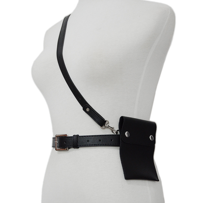 Small Waist Bag Women's Thin Belt Decorative Hanging Bag Fashionable All-match Punk Crossbody Strap Fashionable Black Denim Belt