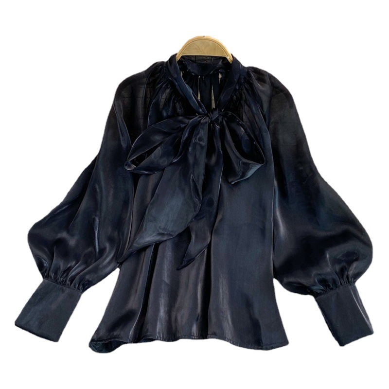 Picture of Cross-border 2023 New Super Fairy Loose Belly Covering Bow Lace-up French Large Size Shirt Long-sleeved Elegant Top for Women