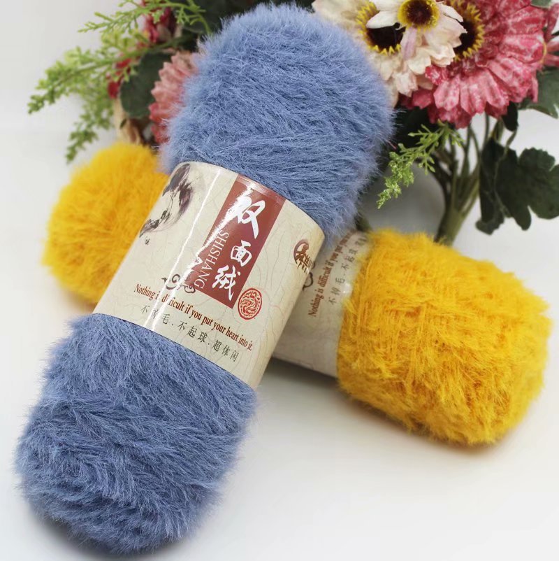Hand-knitted double-sided wool imitation fur line long hair mink wool coat scarf cap line stretch nylon wool