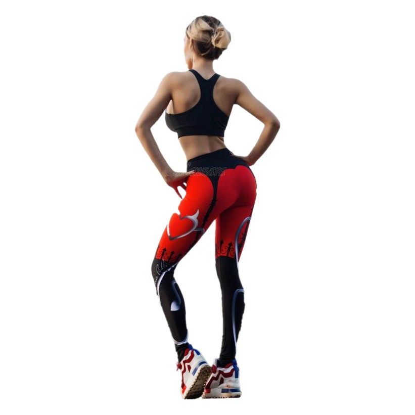 European and American Amazon Red Heart Digital Print Sports Yoga Pants Slim Leggings Uv Protection Tight-Fitting Anti-Exposure
