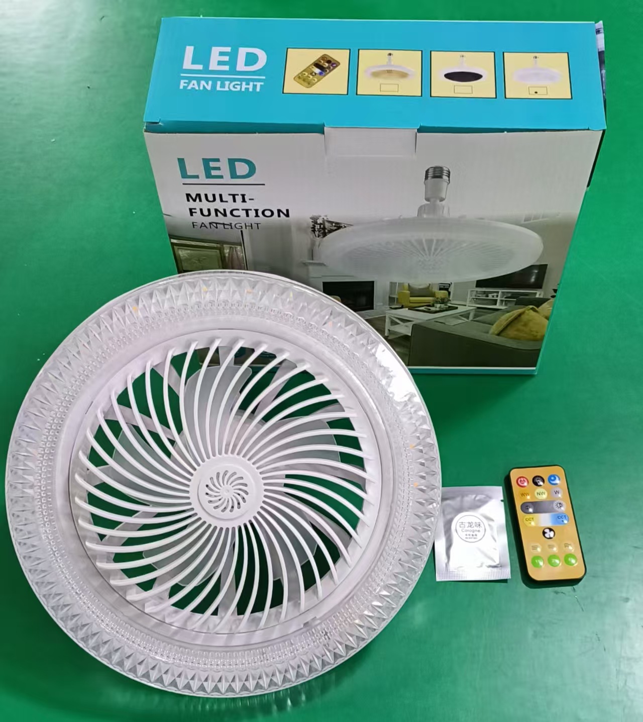 Picture of Cross-Border Popular Crystal Fan Lamp with Aroma Diffuser, Universal Head, Bedroom Ceiling Light, Smart Remote Control, E27 Screw Base, Led Light, Luxury Style