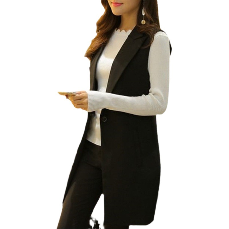 2025 Spring and Autumn Fashionable Women's Vest Mid-Length Suit Vest Slim Fit Korean Style Sleeveless Waistoutwear Small Jacket