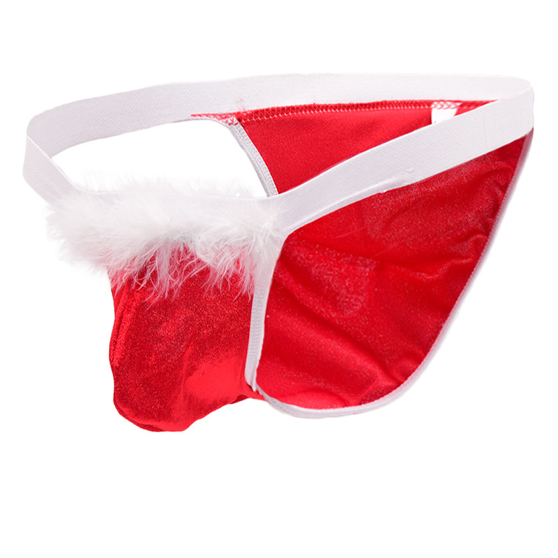 Ye Zimei cross-border men's sexy underwear red sexy briefs Christmas gift Christmas flannel white hair