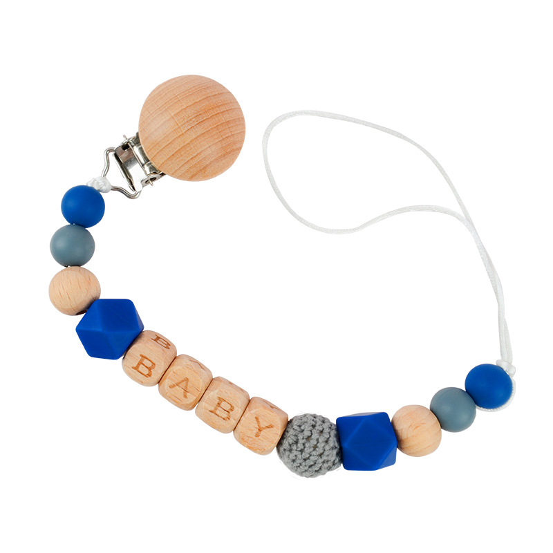 Picture of New Beech pacifier clip Beech letters BABY silicone octagonal beads wool crochet anti-drop chain