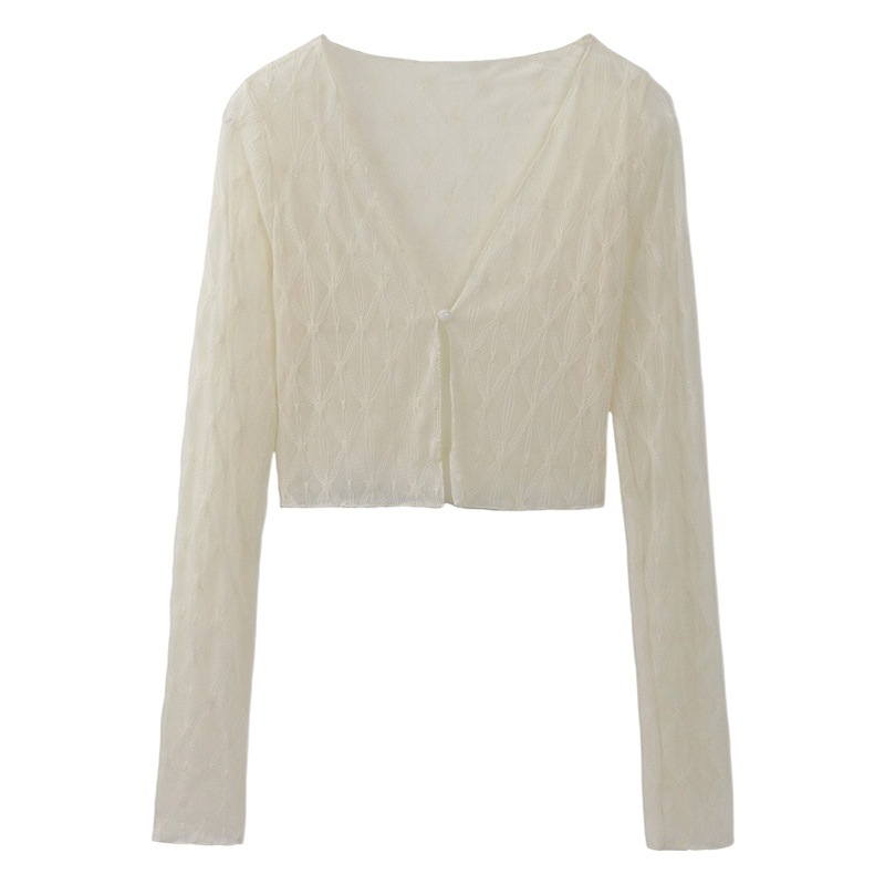 American-style sweet and spicy mesh shirt women's summer new outer cardigan thin pure style slim-fit short long-sleeved top