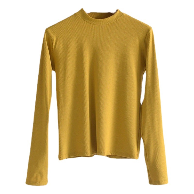 European goods semi-high collar spring and autumn thread cotton mask all-match long sleeve base shirt T-shirt women's slim foreign style top women