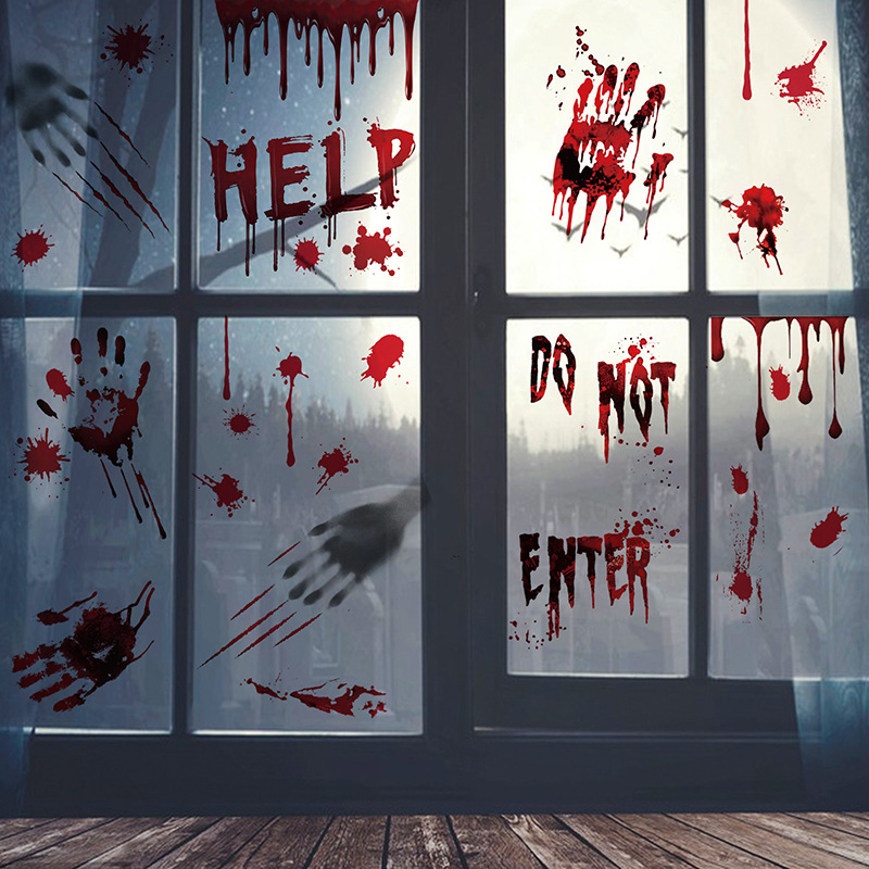 Picture of Halloween stickers blood handprint ghost ghost hands horror static stickers Halloween decoration mall window scene layout