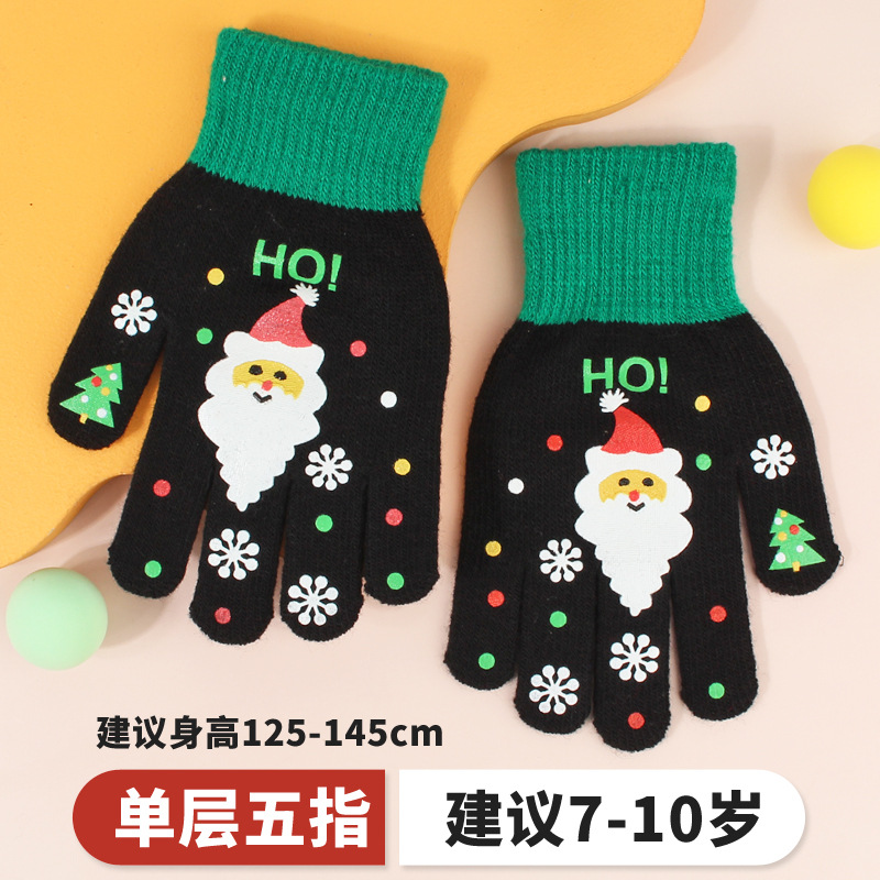 Picture of Children's Gloves Winter Warm Double Layer Boys' Cartoon Sub-finger Half-finger Baby Five-finger Writing Two-piece Set Anti-freezing Hand