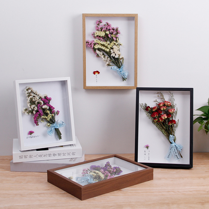 Picture of Wooden 3cm Hollow Dried Flower Stereo Photo Frame Specimen Frame DIY Handmade Clay Works Immortal Flower Framed Picture Frame