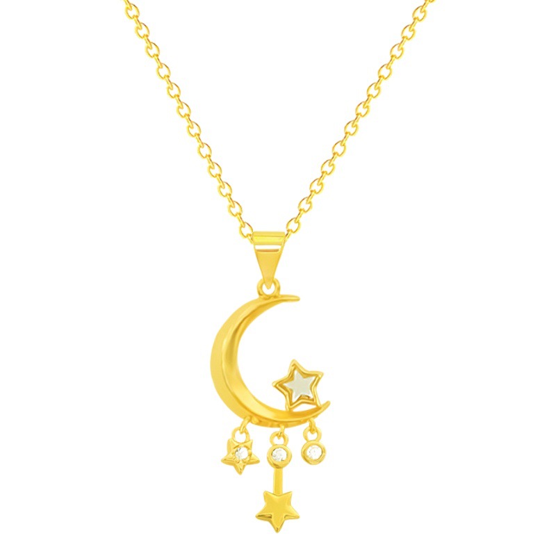 Trendy Sansheng Lucky 18k Gold Plated Titanium Steel Necklace Women's Light Luxury Niche Design Sense Collarbone Chain Girlfriend Gift