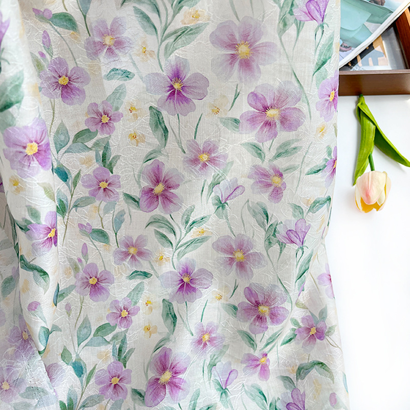 White Background Small Floral Tencel Jacquard Fabric New Chinese Style Hanfu Cheongsam Dress Fabric 1.0m Price