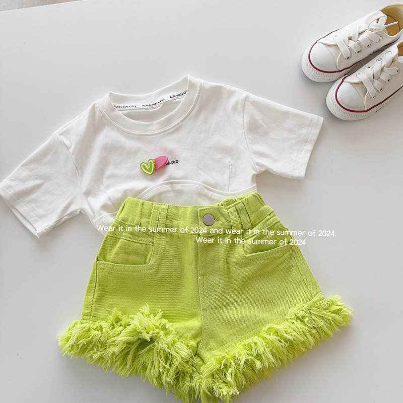 Picture of Girls Shorts Korean Style 2025 Summer Kidsren's Loose Shorts Little Girls Fashionable Tassel Hot Pants Thin Outer Wear