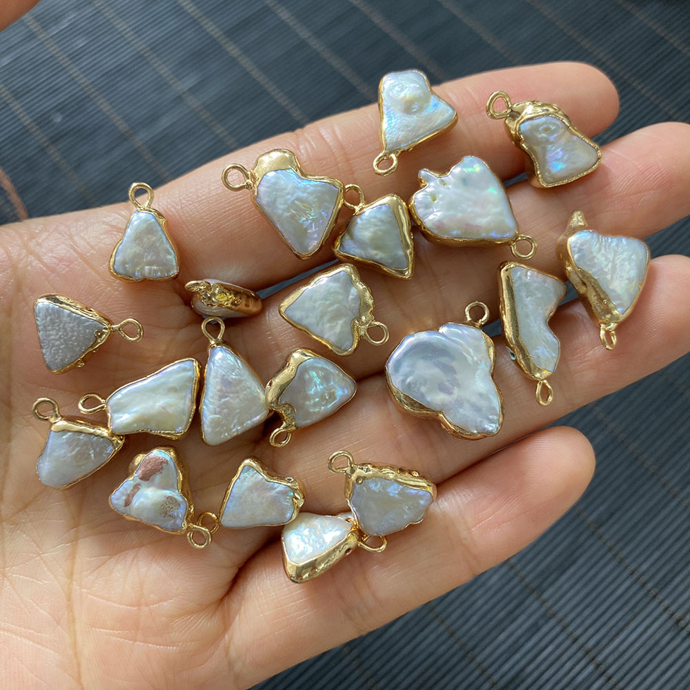 Picture of Natural freshwater pearl pendant triangle shape 6x10-15x25mm single hole edging pendant DIY jewelry accessories