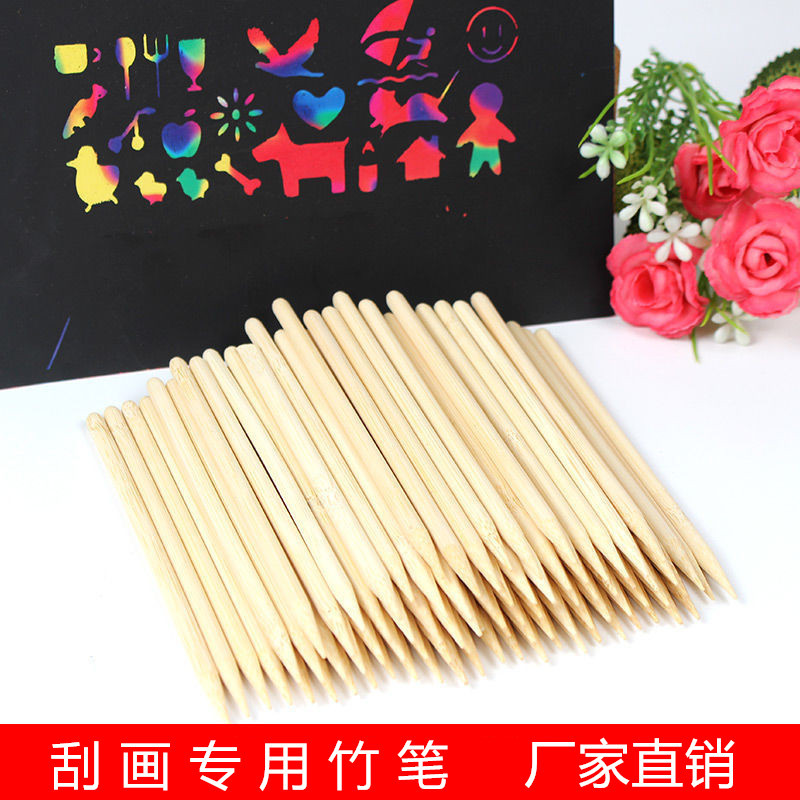 Manufacturer Wholesale Scraping Brush Scraping Paper Special Bamboo Pen Tip Scraping Crayon Kidsren's Handmade Painting Bamboo Stick Scraping Stick