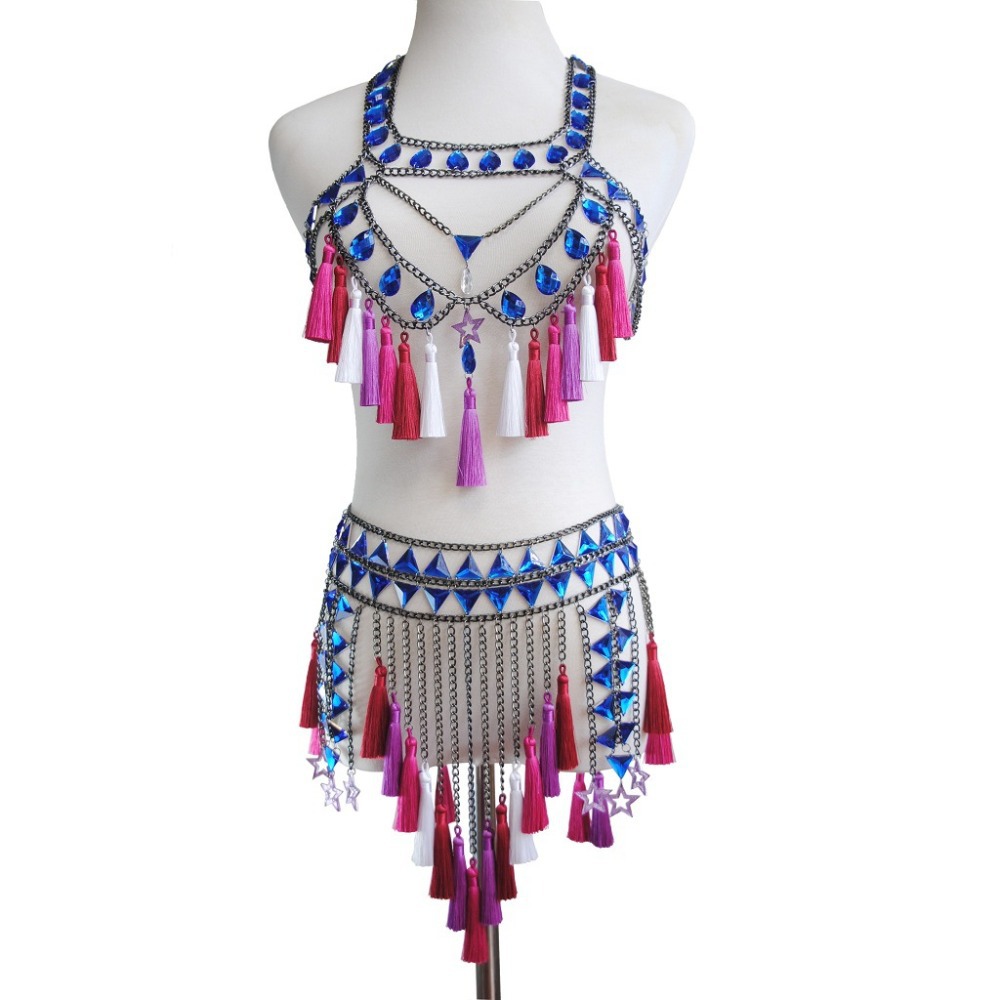 Picture of New European and American Cross-Border Fashion Jewelry Summer Sexy Beach Tassel Pendant Bra Waist Chain Set Body Chain Trend