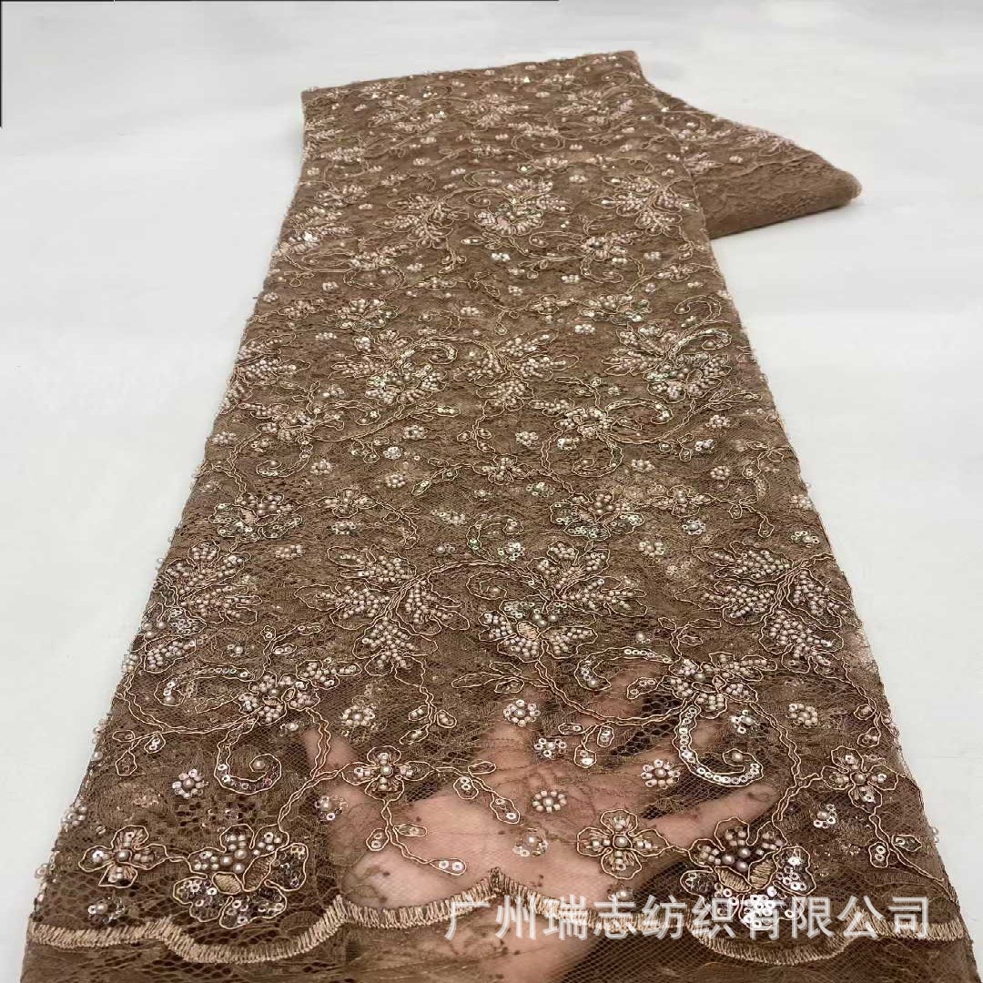 Foreign trade bone rope embroidery lace fabric sequin bead tube dress wedding dress fashion lace embroidery fabric