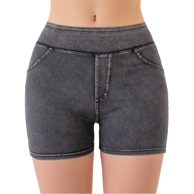 Autumn and Winter New European and American Yoga Denim Shorts for Women, High-Waisted, Tight-Fitting, Hip-Lifting, Pocket Sports Casual Outerwear Three-Point Shorts