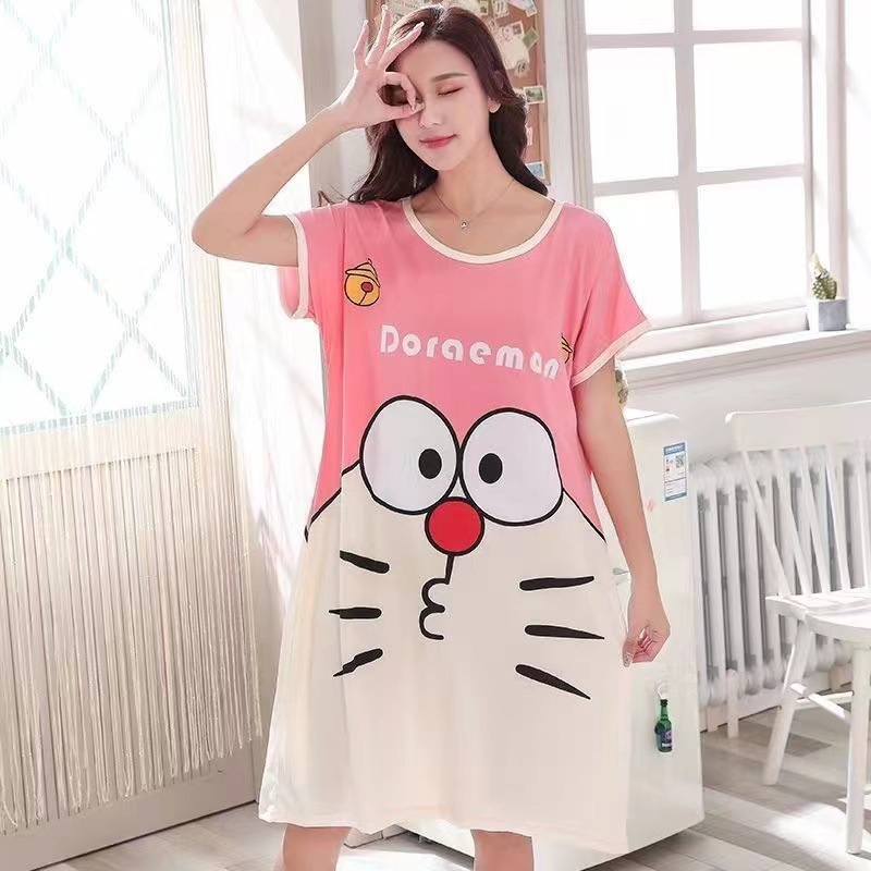Extra Fat and Enlarged Nightgown Summer Women's Loose Fat mm Maternity Pajamas Women's Korean Style Summer Dress Nightgown Home Clothes