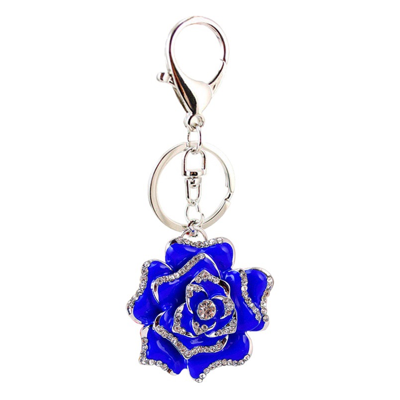 Cute rhinestone jewelry rose car keychain women's bag buckle accessories flower metal pendant key chain 679