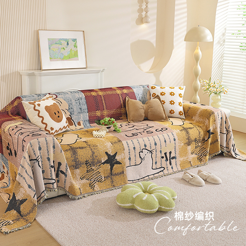 Cartoon Puppy Sofa Towel 2025 New Knitted Sofa Cover Blanket Four-Season Universal Dust-Proof Sofa Cushion Blanket