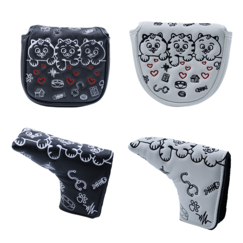 Golf Three kitten Putter Head Cover Love Hat Cover Straight Square Semi-circular Magnetic Close Protective Cover