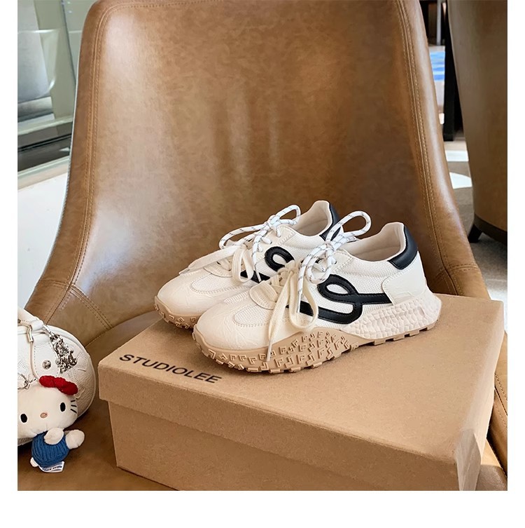 Picture of Grape mom with 6cm in height ~ Joker contrast color lace-up mesh thick bottom casual moral training board shoes for women in summer