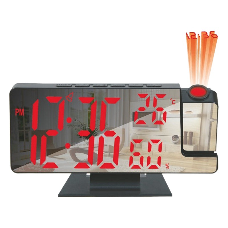 Led Temperature Humidity Night Light Mirror Projection Alarm Clock Mute Electronic Digital Projection Clock Creative Luminous Alarm