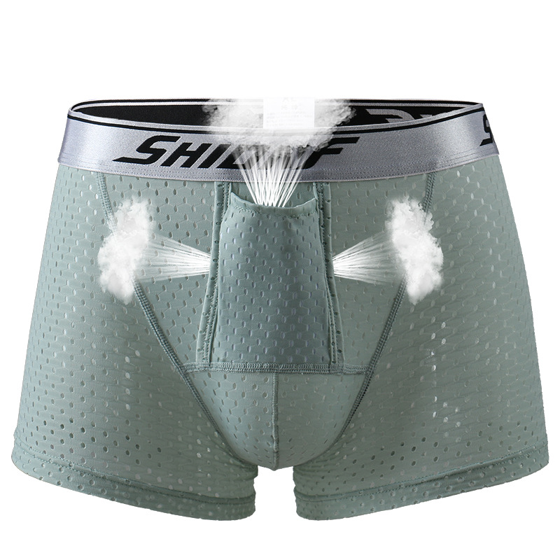 Picture of Men's Underwear, Men's Boxer Briefs, Ice Mesh Scrotum Support Bag, Bullet Upward Separation Physiological Large Size Boxer Briefs