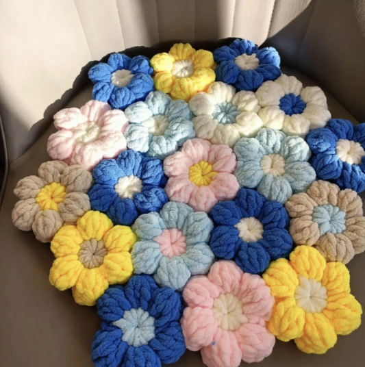 Ice Bar Puff Flower Cushion Material Package Finished Hand-Knitted Special Crochet Needle for DIY Gift Ice Bar Thread Cushion