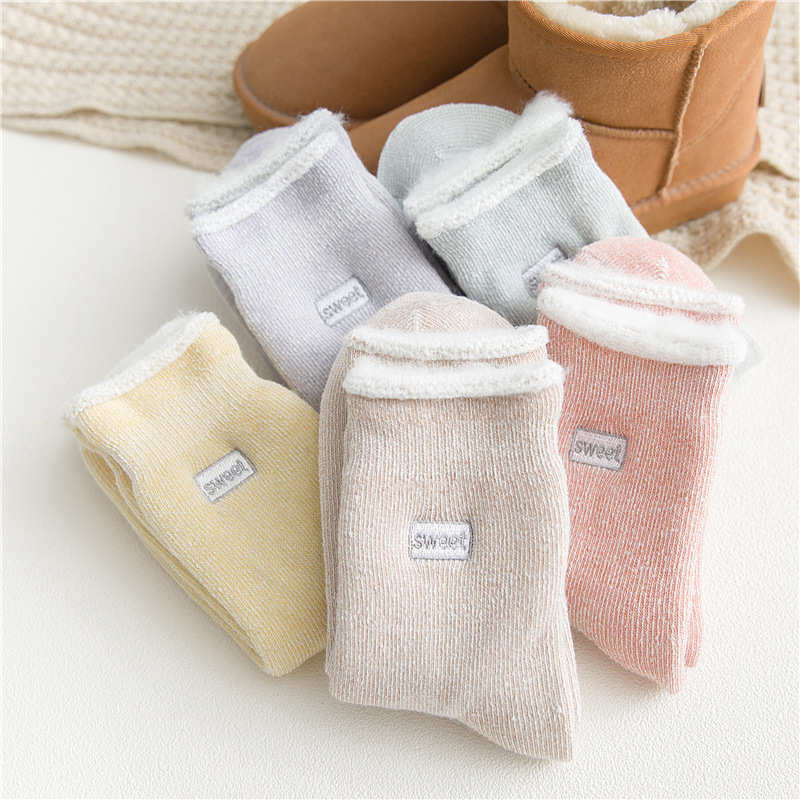 Women's socks winter fleece-lined thick wool warm mid-calf socks cotton inner pull terry socks winter super thick towel women's socks