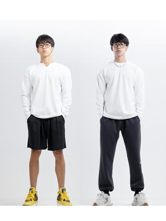 New 280g Heavy Pad Anti-wrinkle Quick-drying Crewneck V-neck Loose Training Fitness Leisure Sports Long Sleeve Men