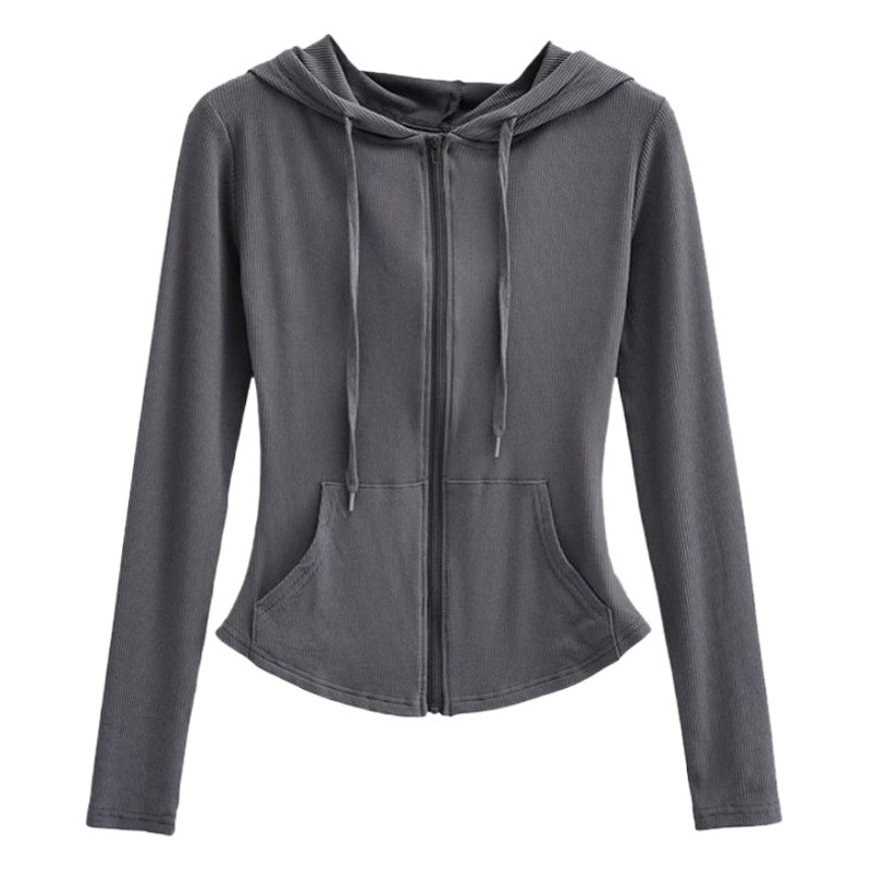 Sun protection clothing for women Summer Slim-fit slimming hooded cardigan spring and autumn thin sports jacket fitness yoga clothes top for women