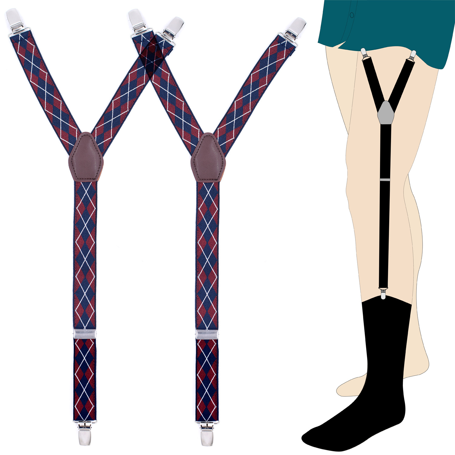 Picture of Cross-Border Supply Adult Men's Shirt Non-Slip Anti-Wrinkle Elastic Jacquard Three-Clip Y-Style Garter Fixed Clip