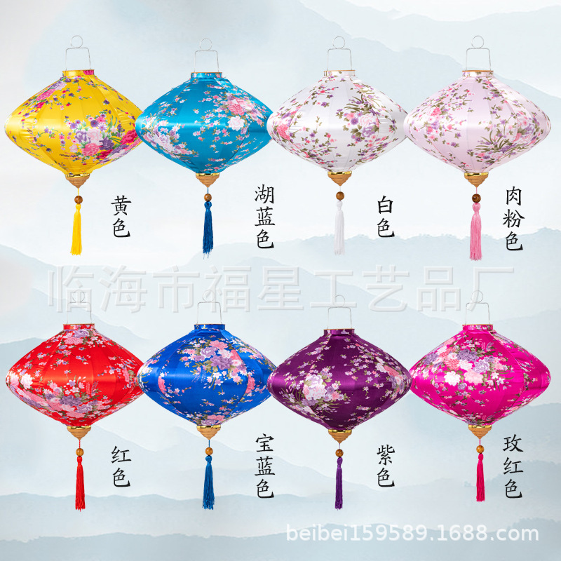 Diamond Lantern Vietnam Lantern Printed Paper Red Glow Steel Wire Skeleton Round Handmade Tassel Small Lantern
