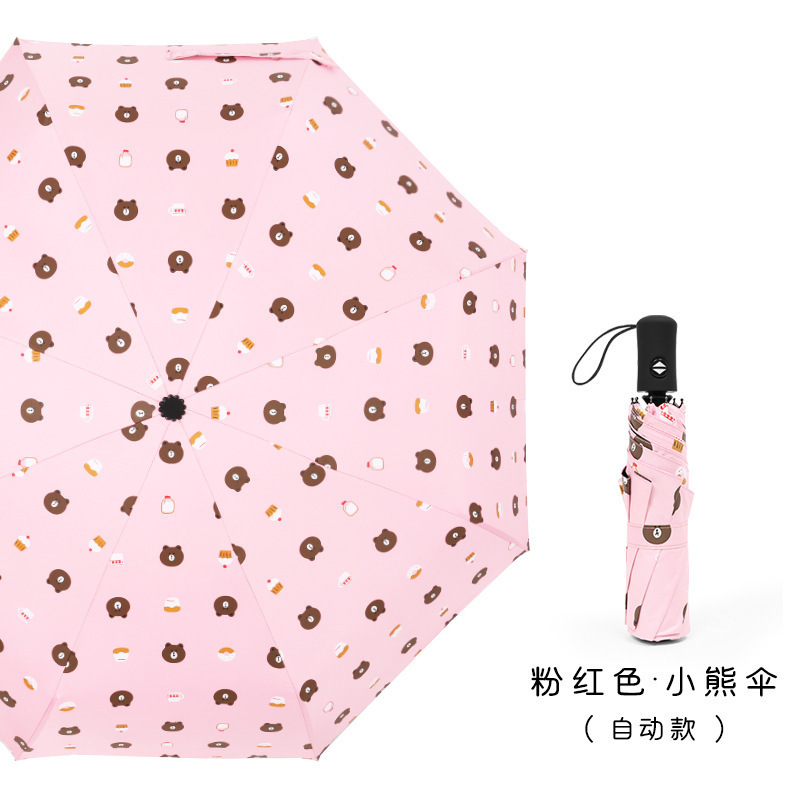 Picture of Full-Automatic Umbrella Women's Sunny and Rainy Dual-Use Simple Black and White Plaid Sunscreen and UV Protection Folding Umbrella for Students