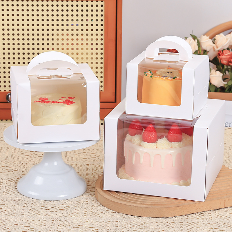 Ins Style Basque Window Transparent Popular Birthday Cake Box Packaging Box 346inch Satchel Cake Packaging Box