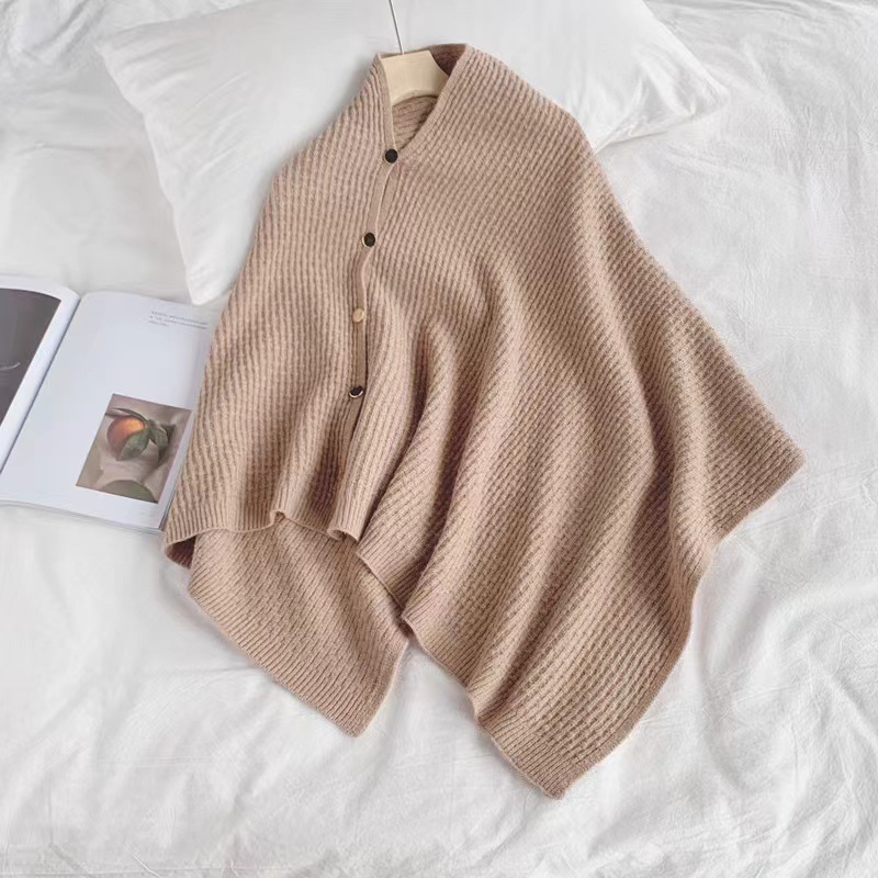 Picture of Autumn and winter knitted cape shoulder waistcoat scarf women's versatile multi-functional fashion warm metal buckle