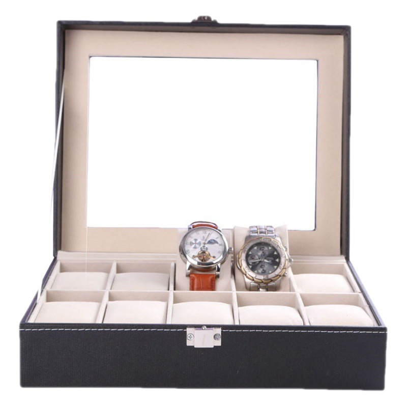 Cross-Border Spot Packaging Box Velvet Glass Transparent Watch Box with Lock Amazon Watch Box Gift Box Gift Box