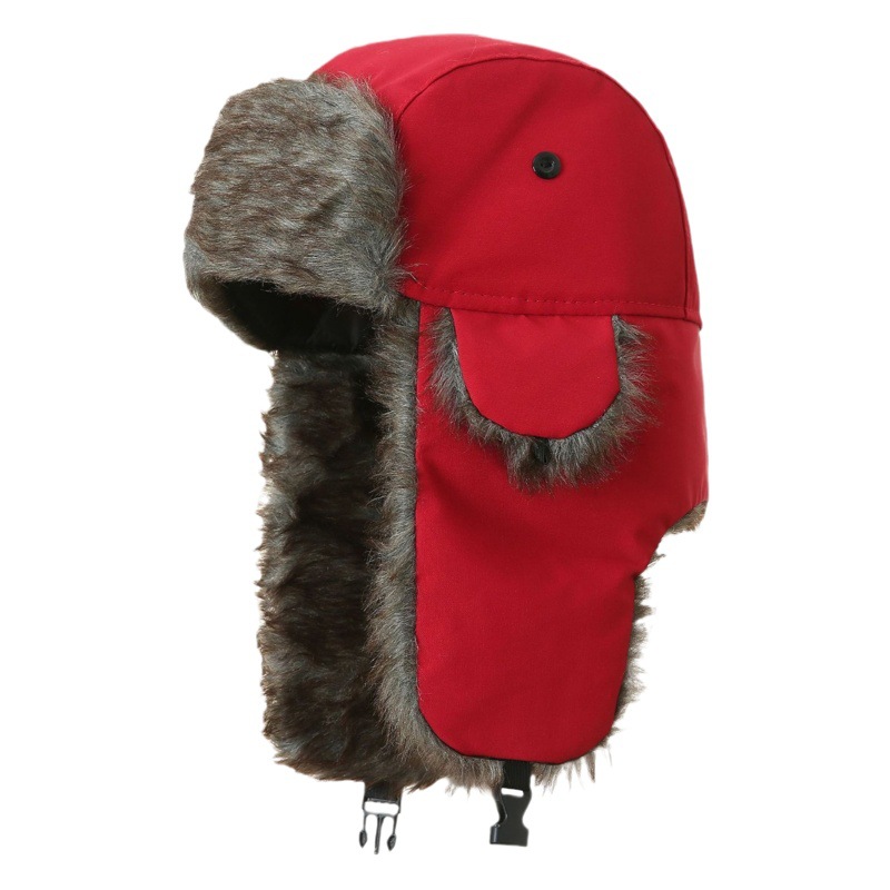 Winter Hat Polyester Velvet Lei Feng Hat Warm Cotton Hat Polyester Cotton Waterproof Hunter Ear Protection Windproof and Coldproof Pilot Hat