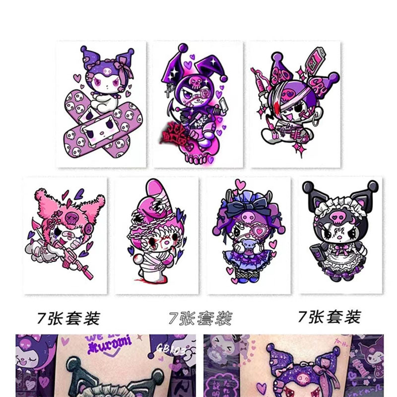 Sweet and cool cute soft girl ins style kulomi melody color tattoo cartoon lasting anime girl flower arm