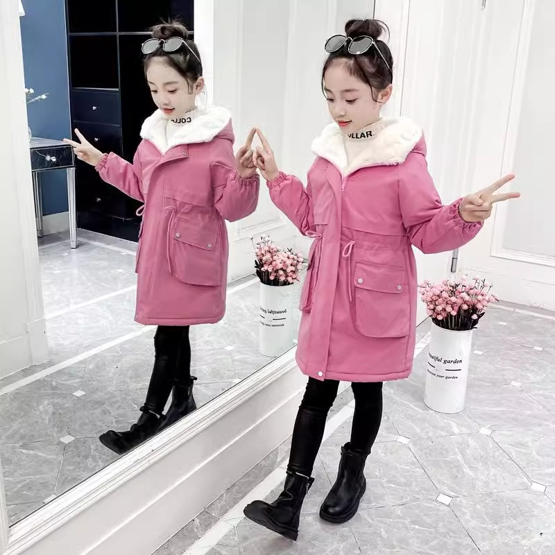Picture of Girls' cotton-padded clothes 2023 new Korean style autumn and winter clothes fleece-lined thickened parka clothes Western style medium and large children's mid-length cotton-padded clothes