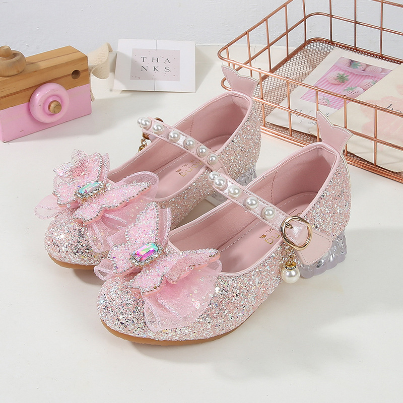 Girls Shoes Princess Elsa Shoes 2025 Spring and Autumn New Baby Girl Crystal Shoes Small Leather Shoes Children High Heels