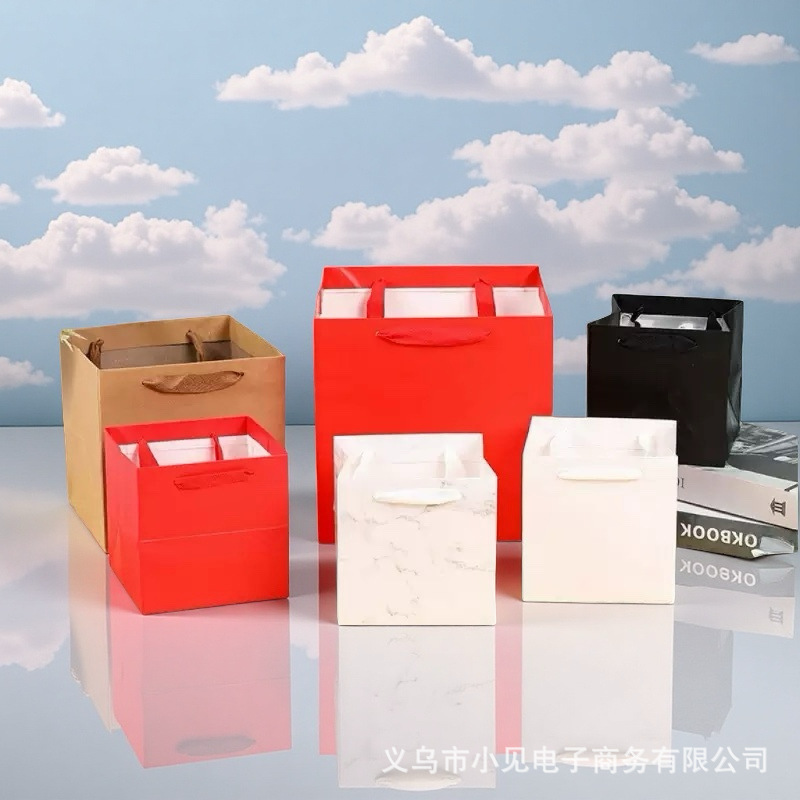 Gift Bag Square Kraft Paper Bag Large Thickeneded Gift Bag Handbag Flower Bouquet Transparent Packaging Bag